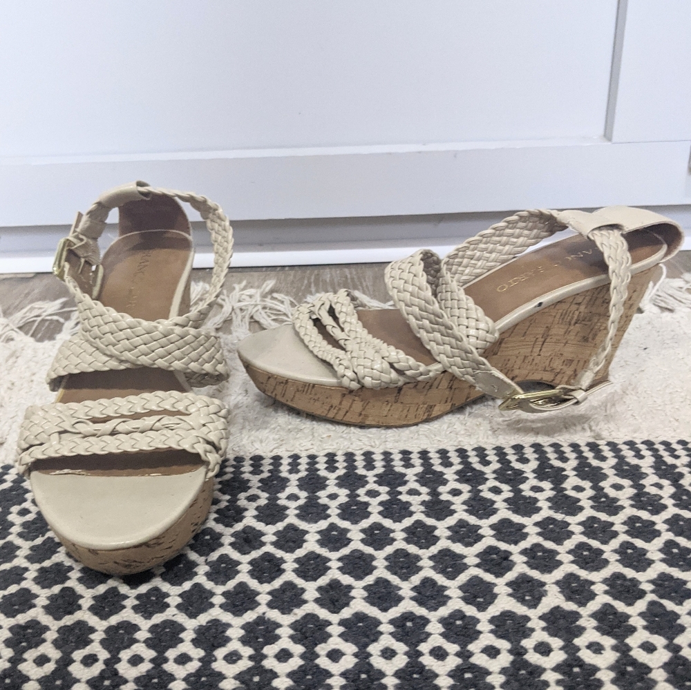 Franco Sarto Nude braided cork Wedges size 8 tan sandals